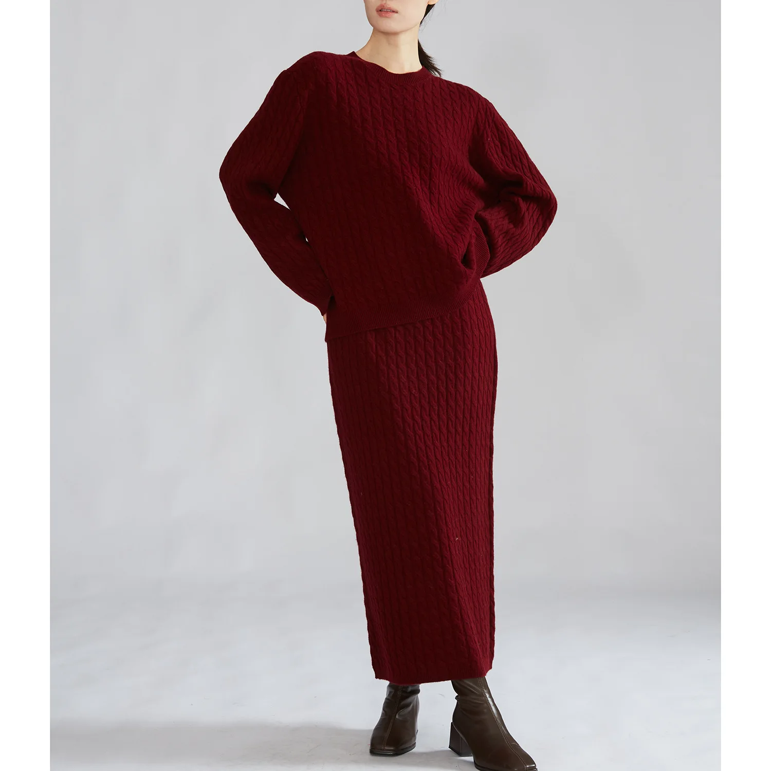 High Quality 100 Australia Merino Wool Vintage Twisted Pattern Knitwear Sweater Skirt Suit 2024 Autumn