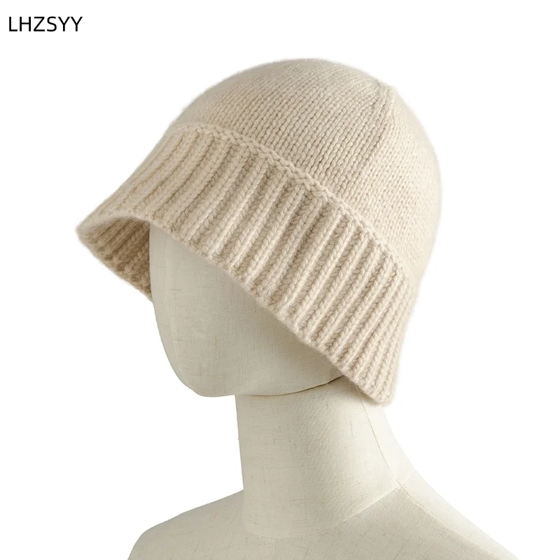 LHZSYY 100% Cashmere Hats Autumn Winter Ladies Outdoor Sports Earmuffs Warm Cap Solid color Leisure Thick Knit Cashmere Hat Tide