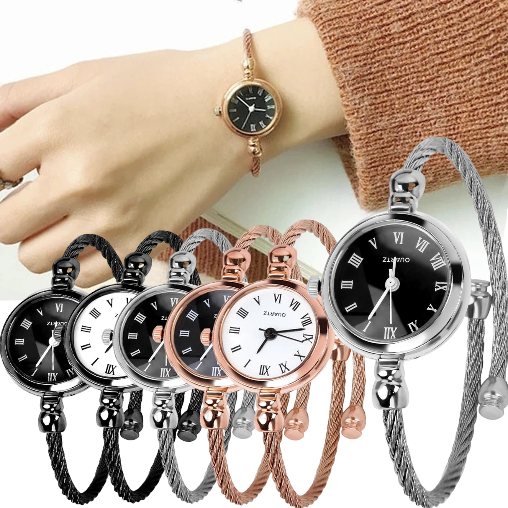 

Luxury Fashion Gold Bangle Bracelet Women Watches Stainless Steel Retro Ladies Quartz Wristwatches Small Clock Bracelet Watch