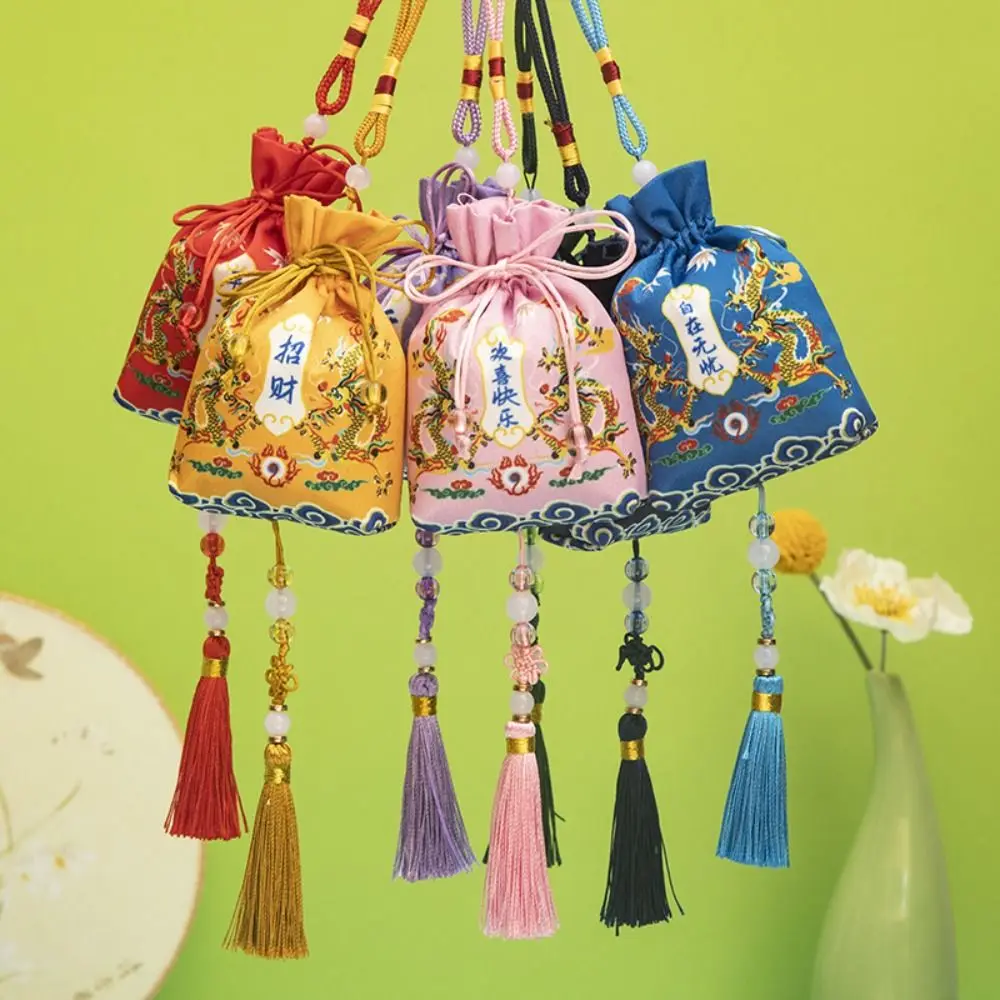 Printing Bundle Pocket Dragon Year Cloth Sachet Hanging for Filled Fragrant Herbs Tassel Small Pouch New Year Lucky Bag