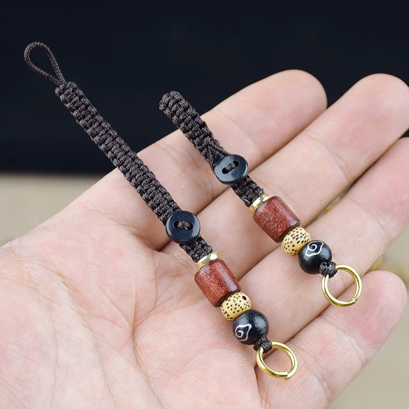 TE1pc Brass DIY Xiangyun Rope Keyring Sandalwood Rope Pendant Chinese Style Key Accessories Lanyard Braided Rope Keychain