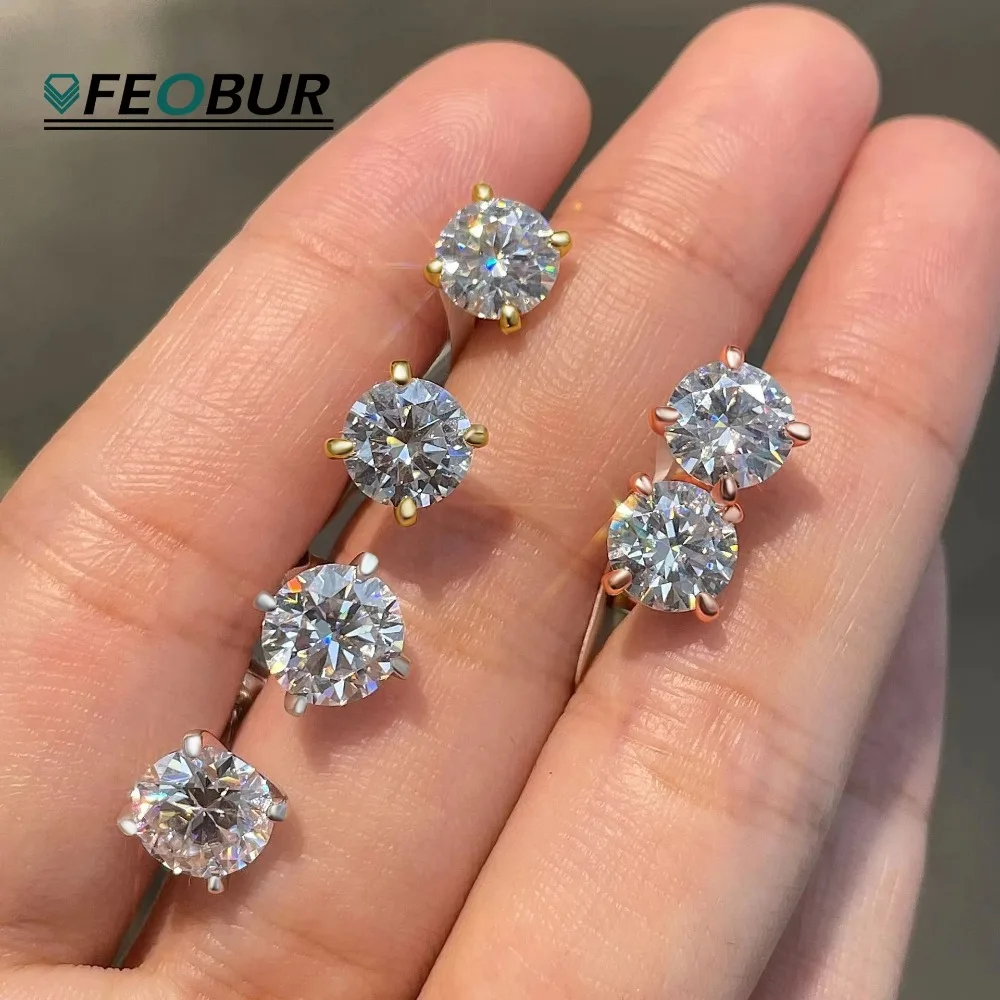 FEOBUR Funkelnde 0,2-3 Karat Moissanit-Ohrstecker Roségoldfarben 925 Sterling Silber Labor-Diamant-Ohrstecker Damen Party-Schmuck – Detail 9