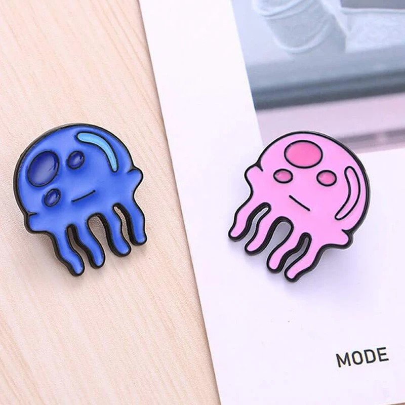 Kawaii Jellyfish Metal Badges Blue Pink Cartoon Jellyfish Pins Animal Brooches Children Adult Clothing Bag Shirt