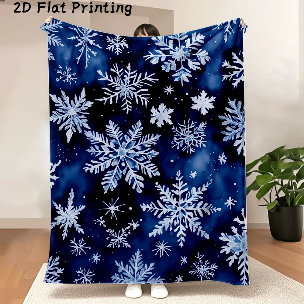 1PC 2D flat-printed flannel blanket with a snowflake pattern, ultra-soft — for Christmas decorations, holiday parties, everyday