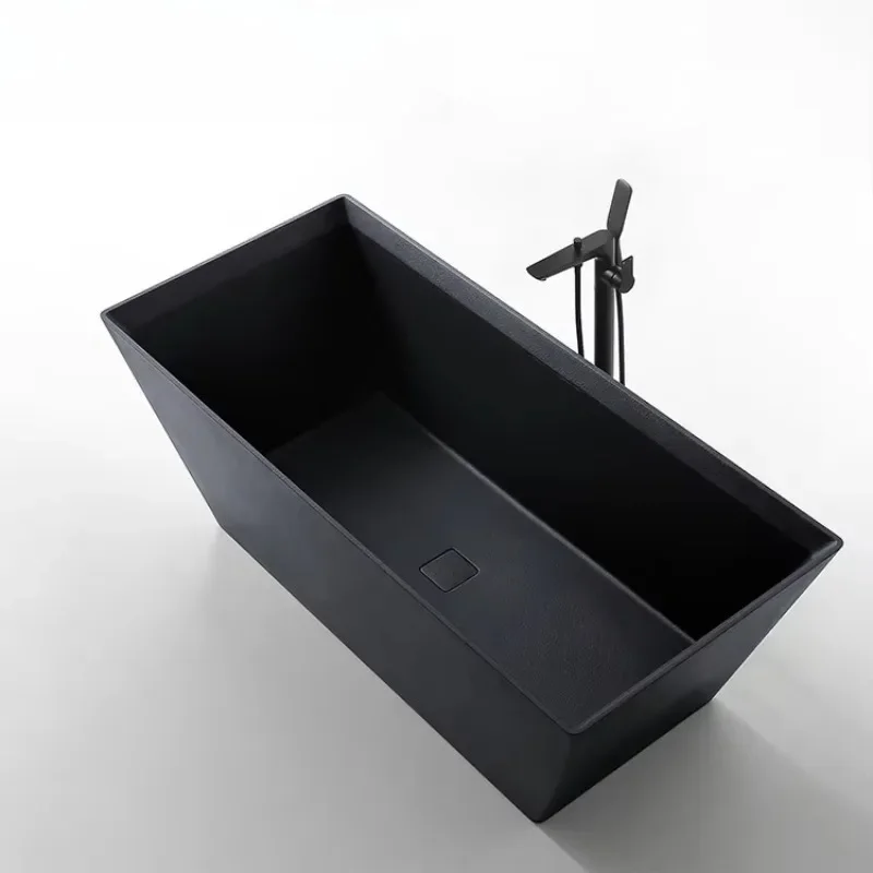 Modern Black Rectangle Soaking Bathtub Free-Standing Indoor Bathroom SPA Artificial Stone Free-Installation Corner Bath Tub For