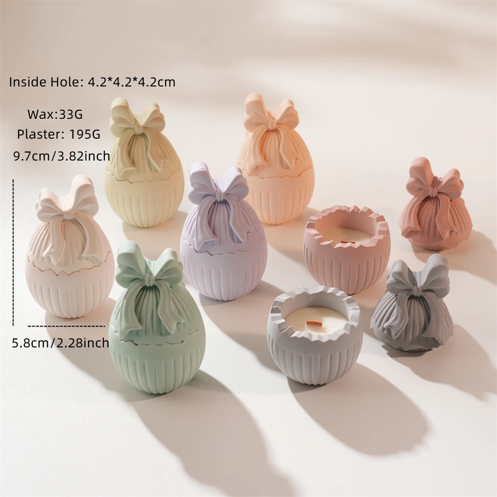 

Easter Decor Egg Candle Jar Concrete Silicone Mold Candle Holder Mold Bowknot Egg Plaster Storage Candlestick Silicone Mould