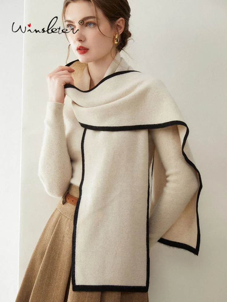 Winsleter-100%Cashmere Elegant Scarf, 172*24CM Solid, Women Versatile Skin Friendly Warm Knit Sarves, 2026 Autumn New A68775CC