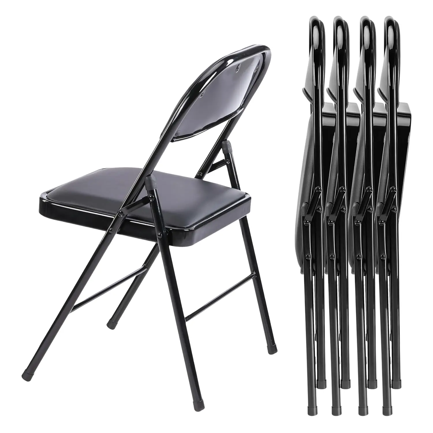 

Набор из 4 складных стульев с кожаными мягкими сиденьями и прочным металлическим каркасом, удобные, складные, портативные, с возможностью индивидуальной настройки