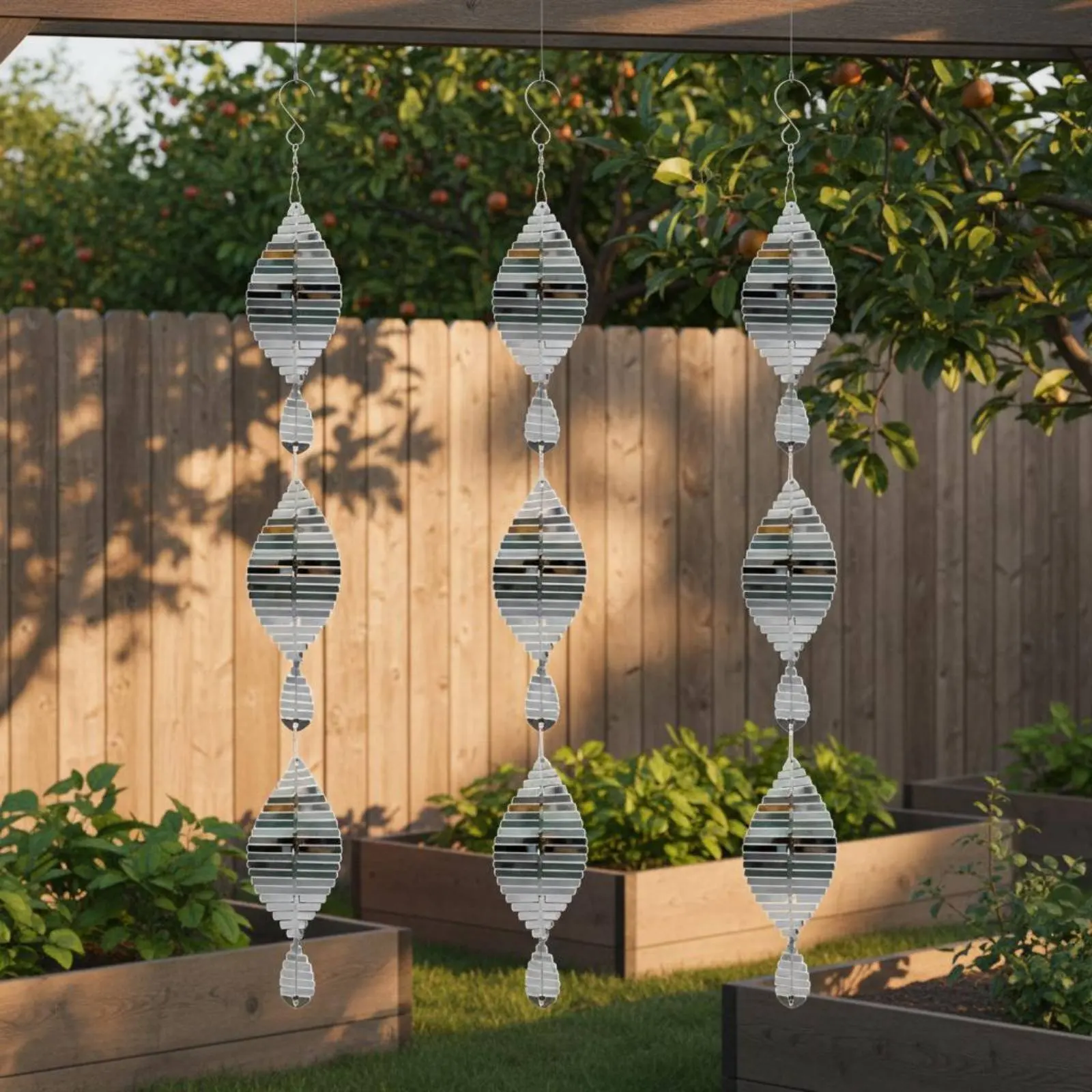 Reflective Fishbone Wind Chime 3D Rotating Bird Deterrent Rotator Metal Wind Rotator Decorative Outdoor Decoration Easy to Hang