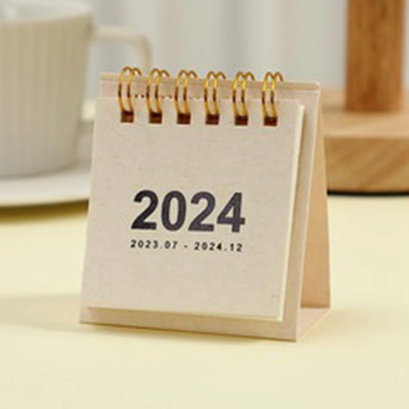 Mini Calendários de Mesa, Branco, Marrom, Preto, Cinza, A partir de Outubro 2024, 2.55x2.95"