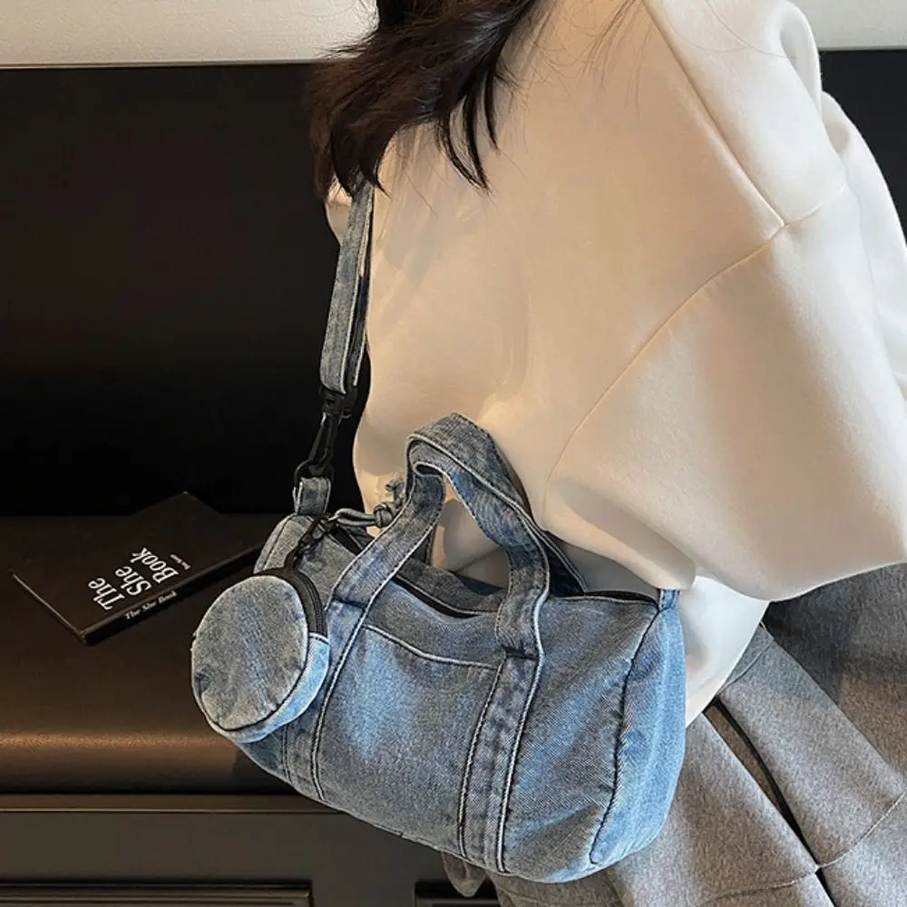 

Модная джинсовая сумка в американском стиле в стиле ретро с регулируемым ремешком, повседневная большая сумка в стиле Харадзюку, женская сумка на молнии под мышками