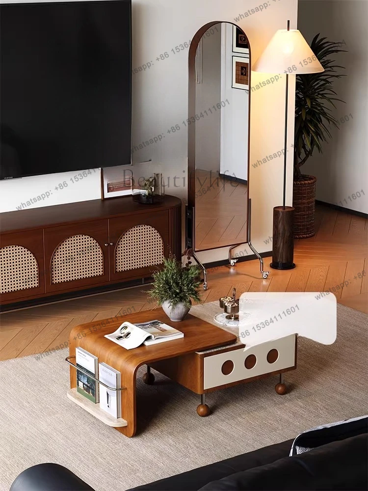 

2026 new living room home modern simple Italian light luxury high sense solid wood coffee table