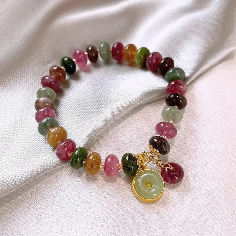 الطبيعية الملونة التورمالين حجر سوار للنساء ، 14K الذهب شغل ، الإناث المجوهرات Charm ، العصرية هدايا عيد الميلاد ، Hot البيع #3