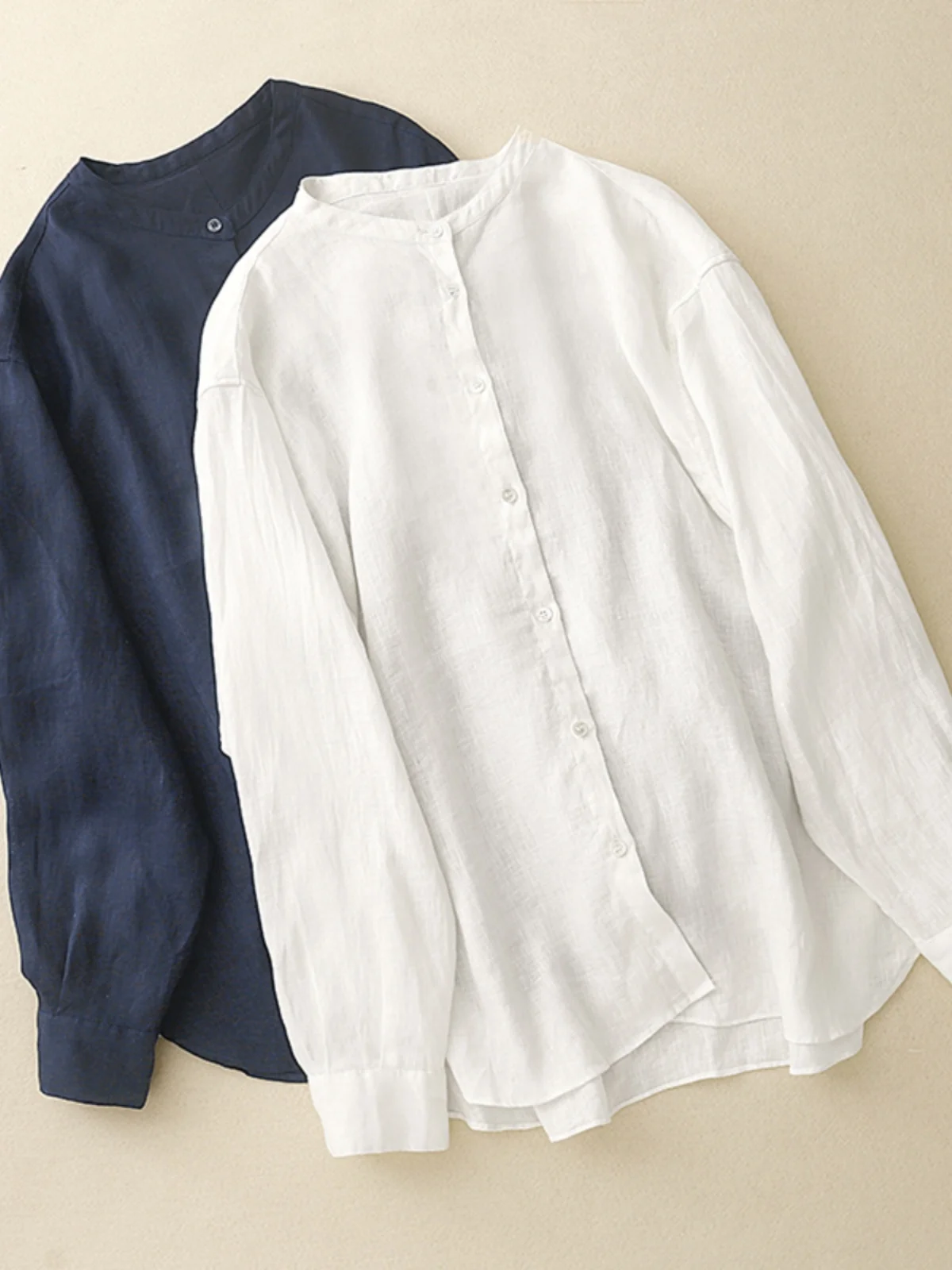 Loose Casual Long Sve Linen irt Women Spring Autumn round Ne Cotton Linen Sunscreen Open Cardigan Top Versatile Layering