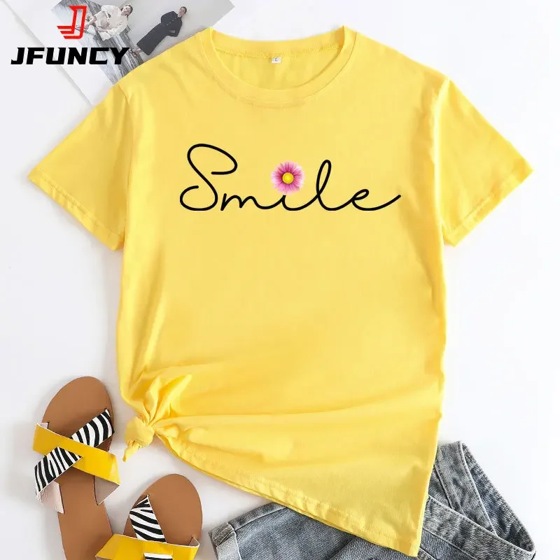 

JFUNCY Short Sleeve Women Tops Women's Oversized T-shirts Summer Cotton Tee Shirt Female Graphic T Shirts Fashion Ladies Tshirt