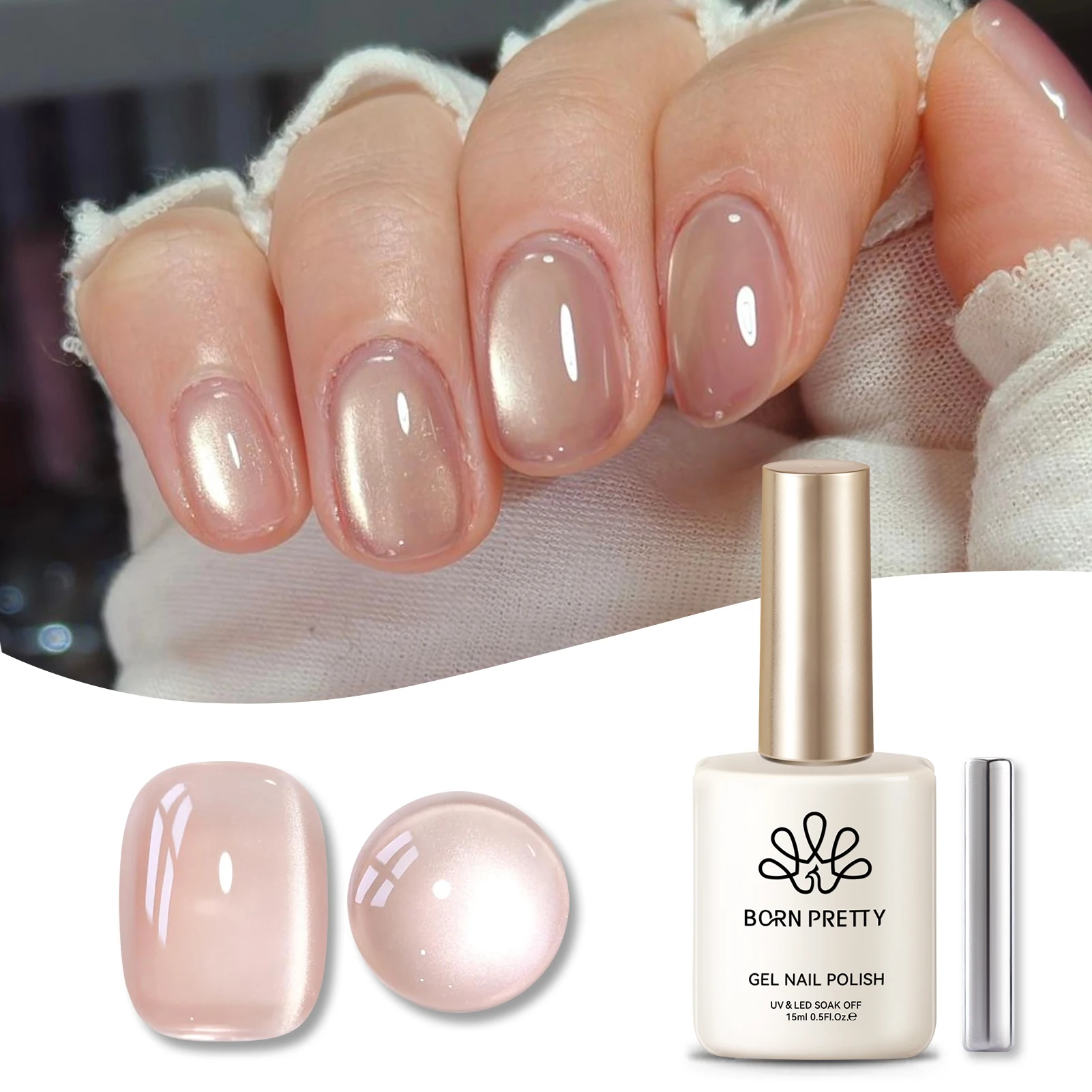 BORN RRETTY 15ml Vei Cat Magnetic GEL เล็บลูกปัดแก้วฤดูร้อนสีชมพูทอง Glitter Soak Off UV เจลเล็บเคลือบเงา