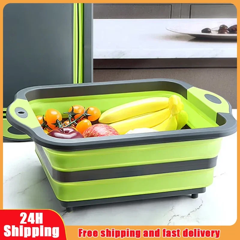 Lavabo plegable para cocina del hogar, fregadero portátil, cubo para pies, tabla de cortar, lavabo plegable de plástico, herramientas de viaje para acampar al aire libre