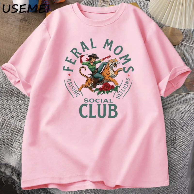 Feral mamans Club Social T-shirt Vintage graphique T-shirt Design Feral maman vie femme T-shirt Tendy Casua à manches courtes col rond t-shirts