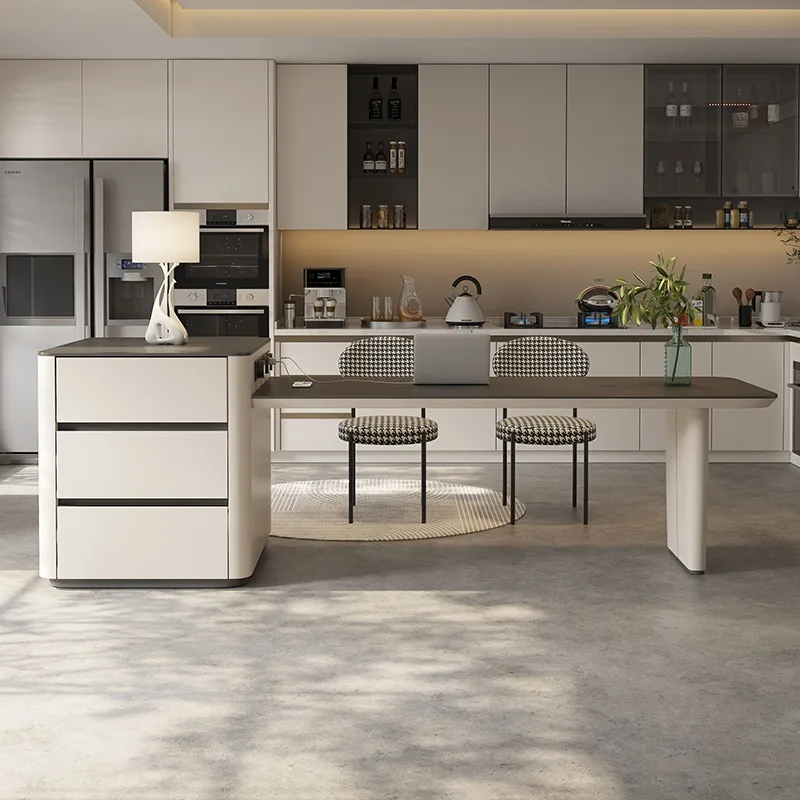 Island table integrated cream wind retractable multi-functional rock slab, island table extremely simple household advanced