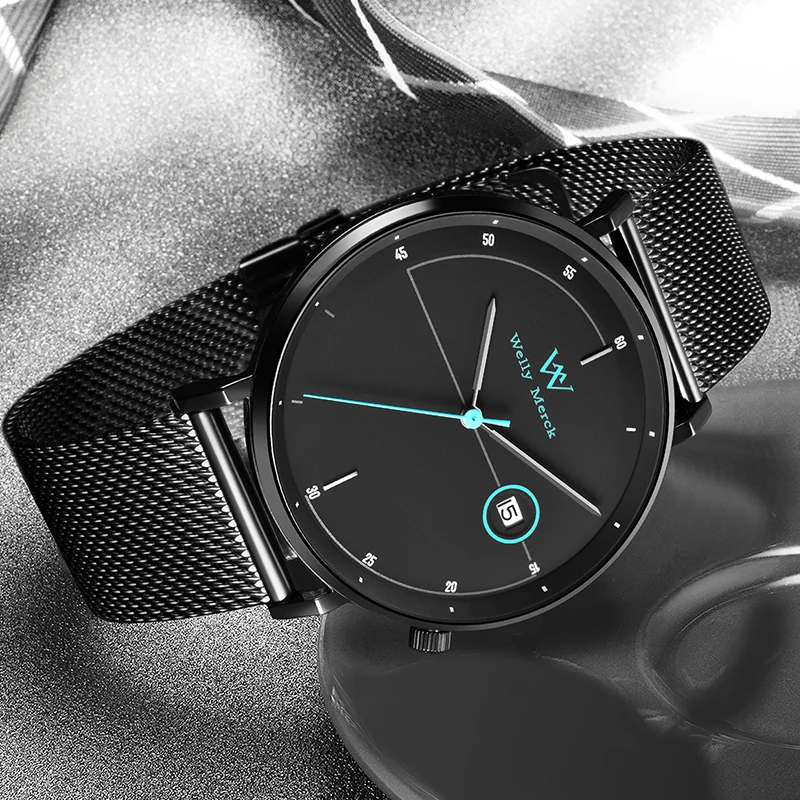 WM Watch ساعة كوارتز بسيطة مقاومة للماء كلاسيكية كاجوال رجال الأعمال ساعات Welly Merck WM004M