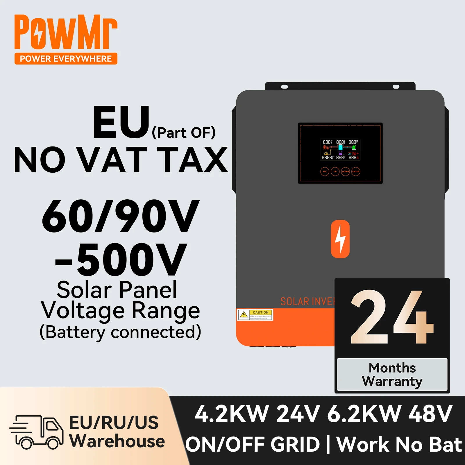 PowMr On Grid Hybrid Solar Inverter 4KW 24V 6KW 48V MPPT 120A Grid Tie Solar Inverter Max PV 500V 6200W 6500W 2 Load Outputs