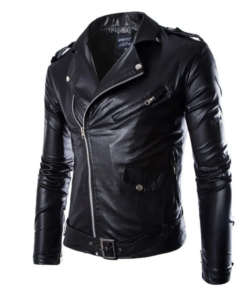 Black White Faux Leather Jacket Spring Autumn Slim Fit Men\'s Motorcycle Jacket With Zipper Casual Male Coat Outerwear Tops