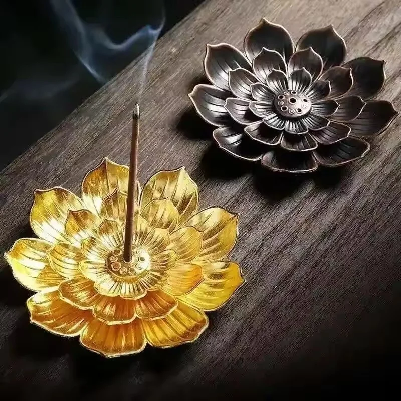 

Zen Buddhist Lotus Alloy Incense Burner - Metal Censer with Stick Holder for Office, Teahouse & Home Decoration