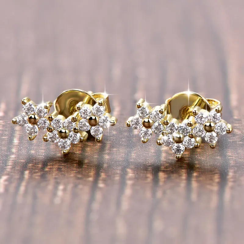 Lnngy Zertifizierte Moissanit-Ohrstecker Niedliche Blumen-Knorpel-Ohrringe für Frauen Exquisiter Fünfzackiger Stern Ohrschmuck Geschenk – Detail 3