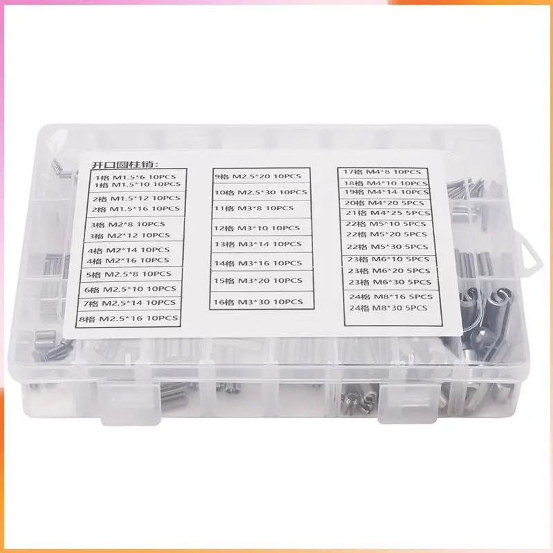 

A93Z 280 шт. пружинный штифт из нержавеющей стали, натяжной эластичный цилиндрический набор штифтов M1,5 M2 M2,5 M3 M4 M5 M6 M8 Дюбель