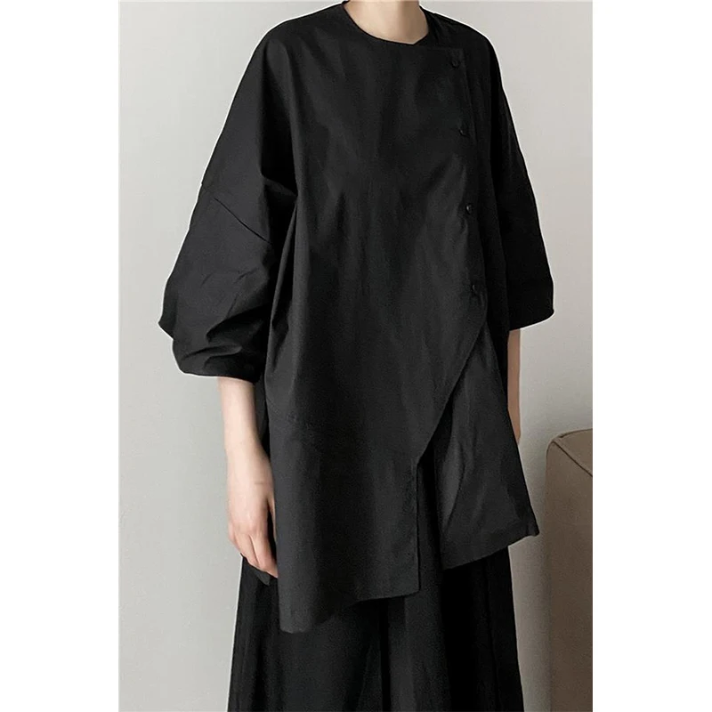 Harajuku Black Shirts Women Irregular Oversized Blouses Gothic Dark Academic Japanese Vintage Asymmetrical Loose Casual Tops