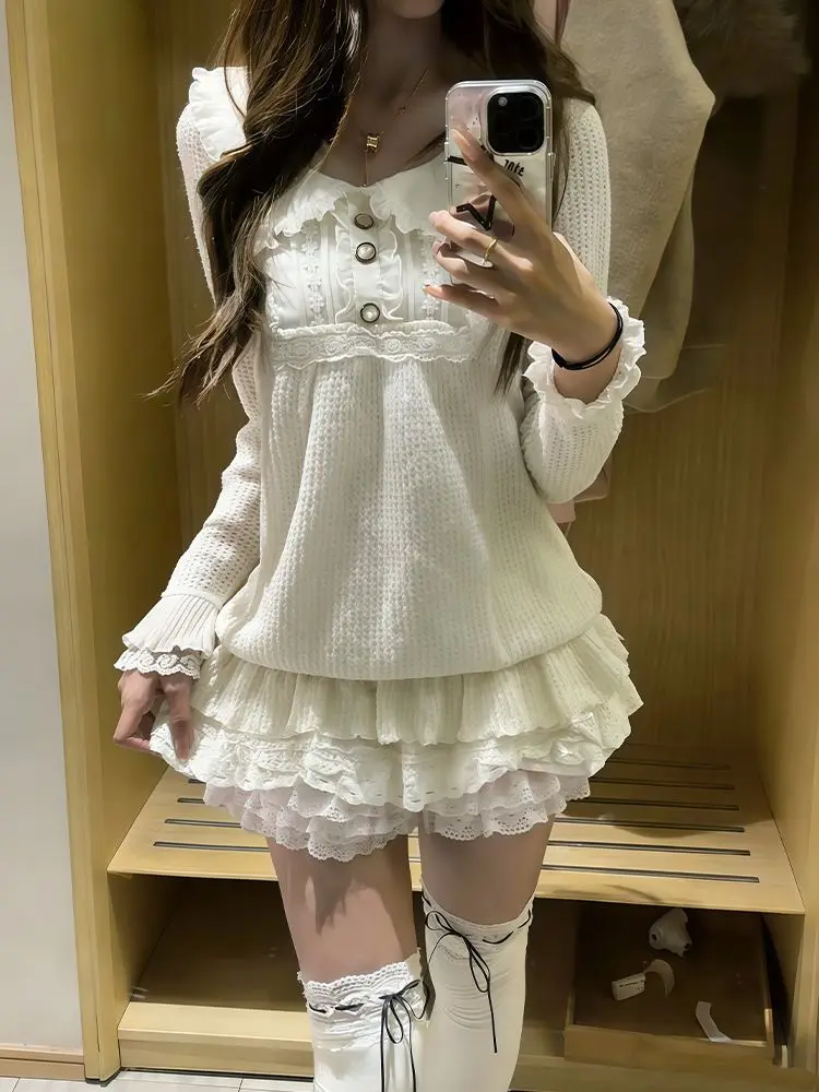 Autumn Outfits Sweet Style Two Piece Set Spring Japanese Cute Girl Long Sleeve Top + Skirt Sets Elegant Women's Matching Sets