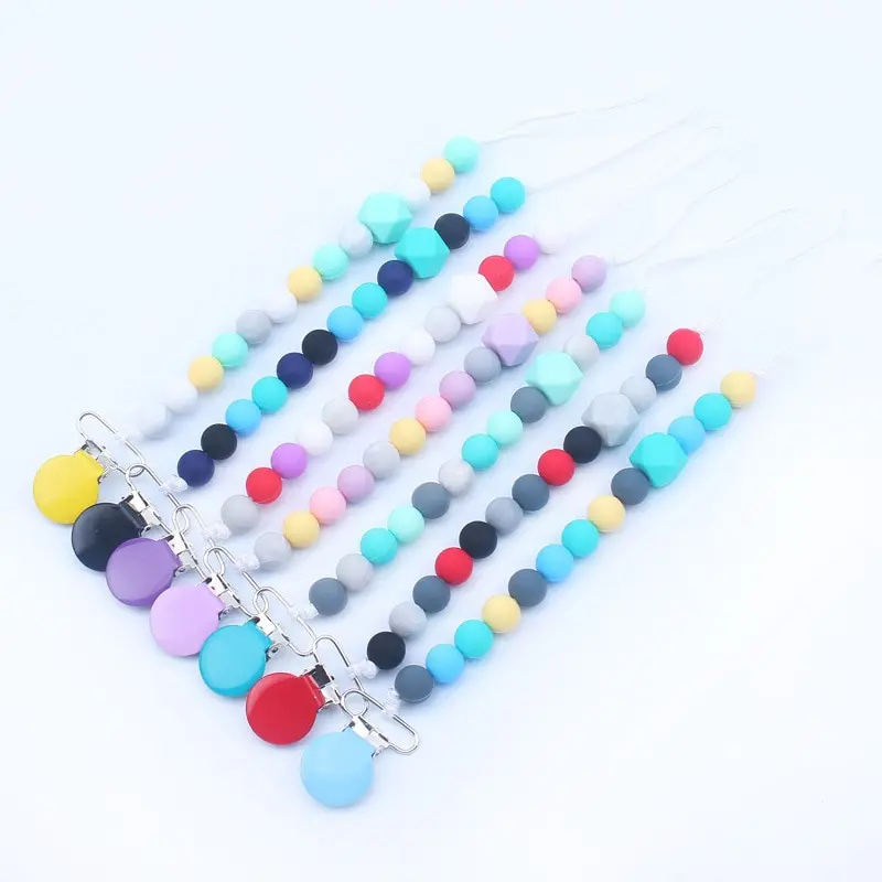 

Baby Anti-drop Chain Metal Pacifier Clips Silicone Beads Infant Nipple Appease Soother Chain Clips Dummy Holder Nipple Clip