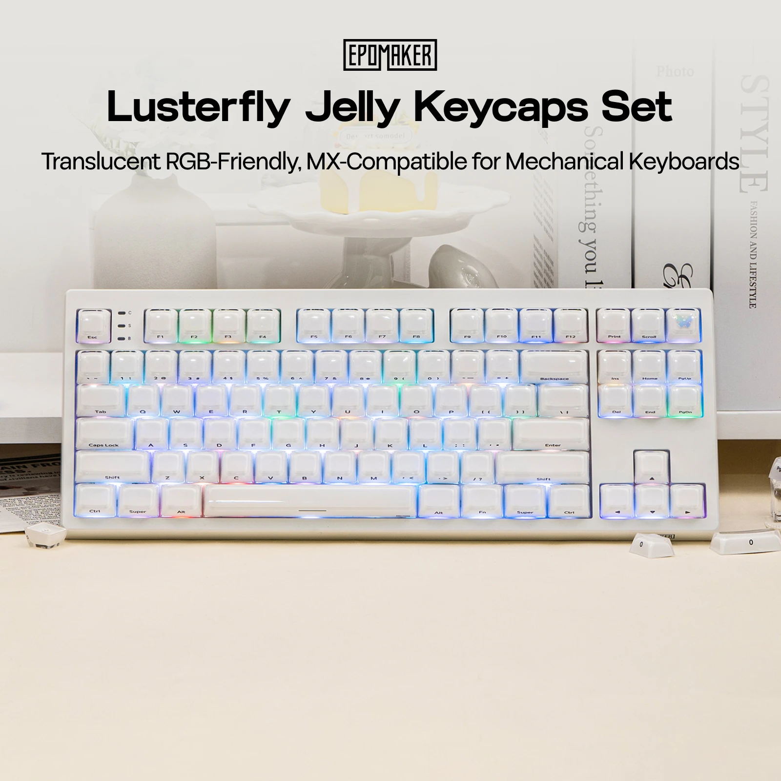 EPOMAKER Lusterfly Jelly Keycaps Set MDA Profile MX-Compatible 123 Keys Mechanical Keyboard Keycaps Double-Shot Laser Engraved