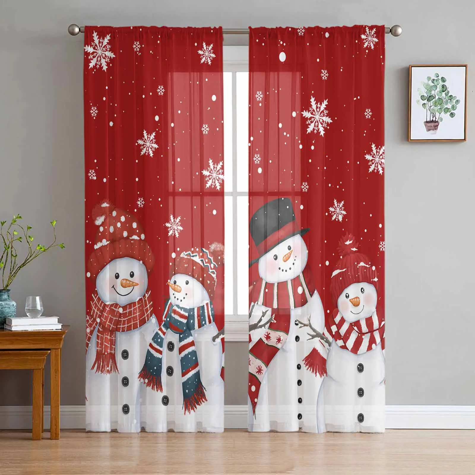 Christmas And Winter Snowman Curtains For Living Room Bedroom Home Decoration Window Voile Tulle Curtain Drapes