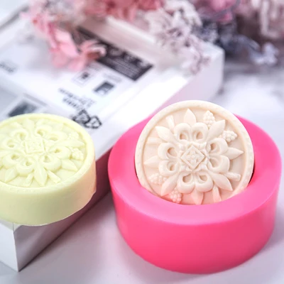 PRZY Silicone Soap Mould Pattern Mold Handmade DIY Aroma Mould Soap Making Moulds Resin Clay Molds Round Moon Cake Flower HC0162