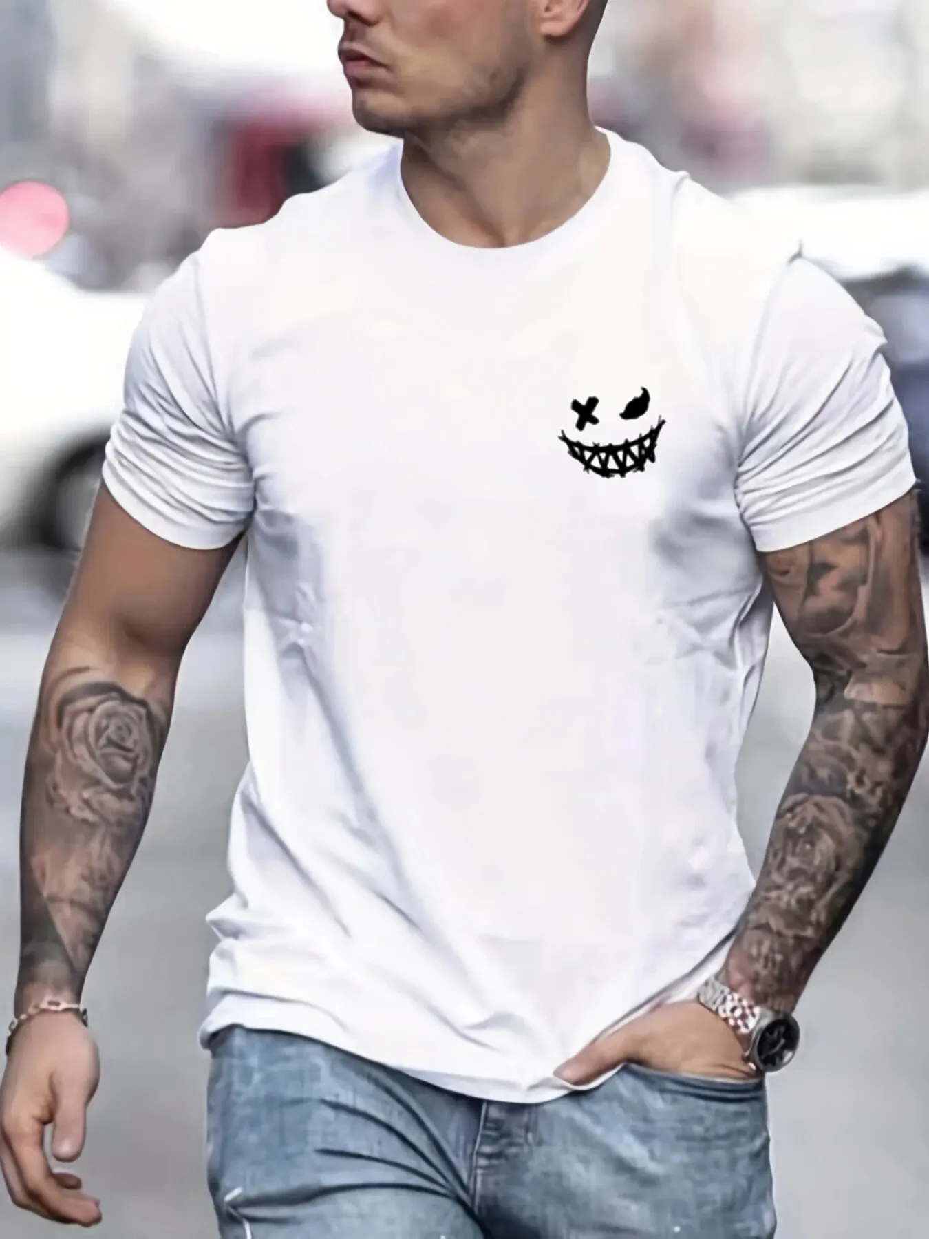 2024 Summer Men\'s New Tops Hip Hop Vintage Short Sleeve Personalized Fashion Pattern Printed Round Neck Daily Casual T-Shirt