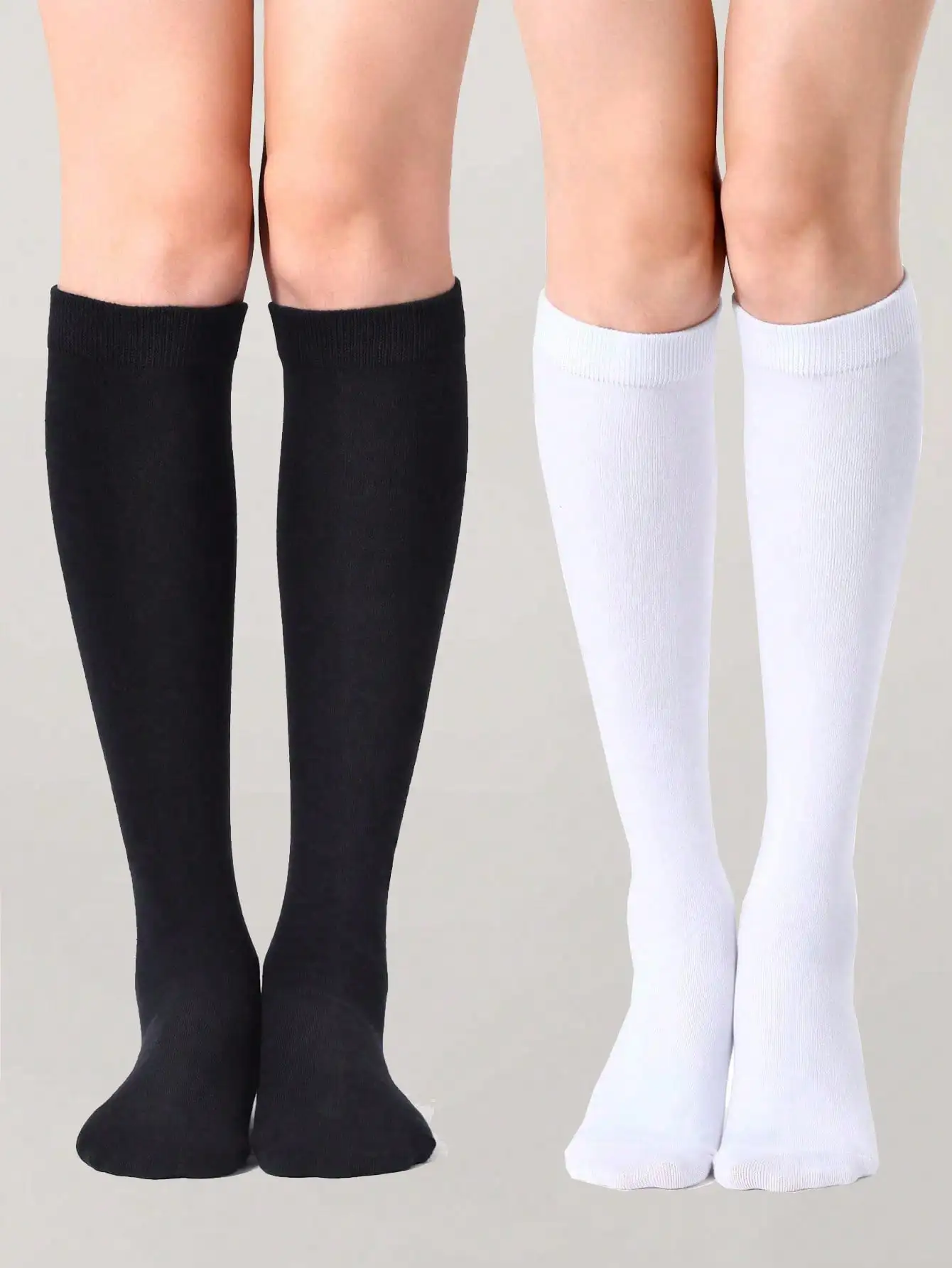 Calcetines suaves hasta la pantorrilla para mujer, medias largas blancas y negras, medias sin olor para damas y niñas, Calcetines hasta la rodilla cálidos