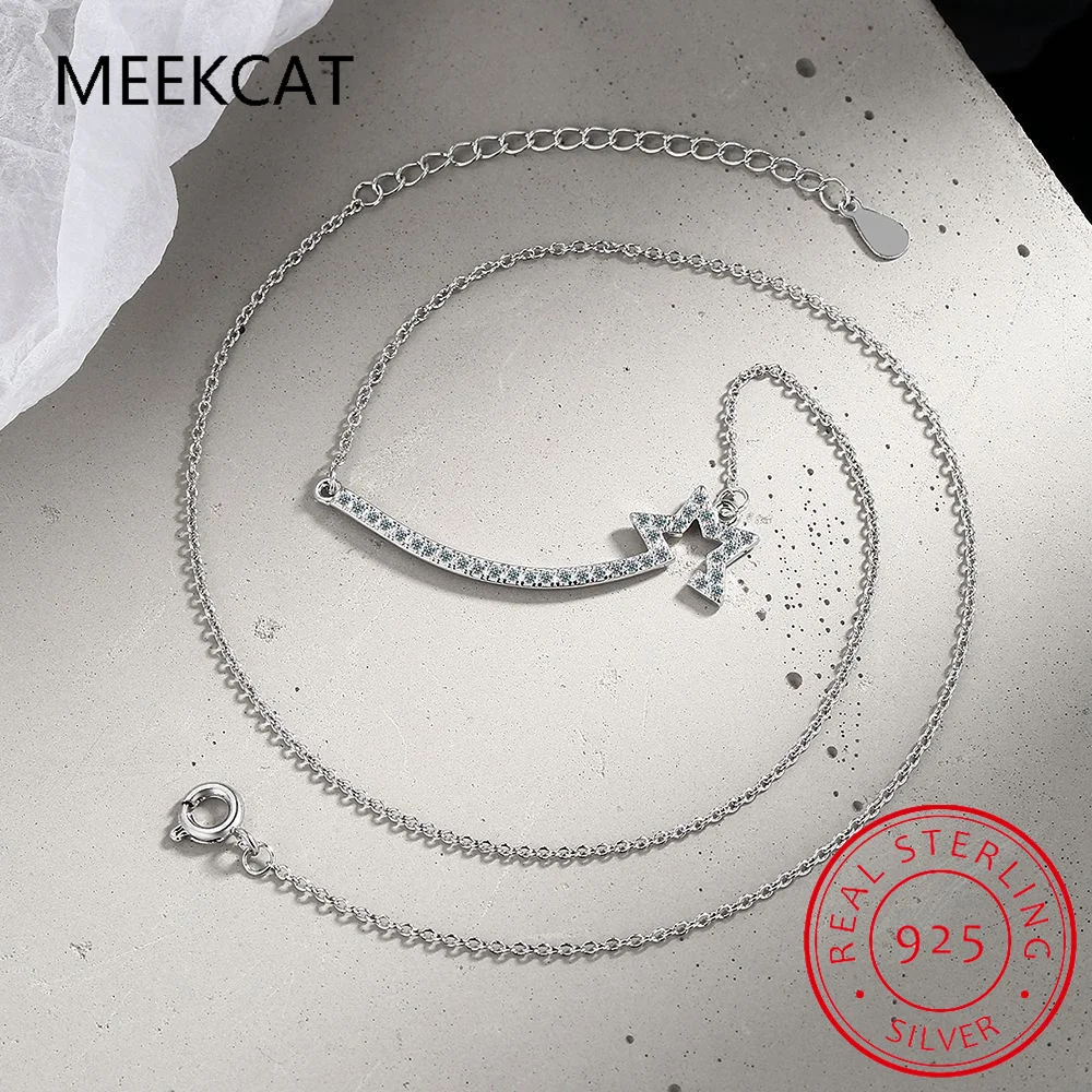 

0.9Ct Moissanite Chocker Necklace 925 Stelring Silver Women Brilliant Lab Diamond Smile Bar Star Pendant Wedding Party Jewelry