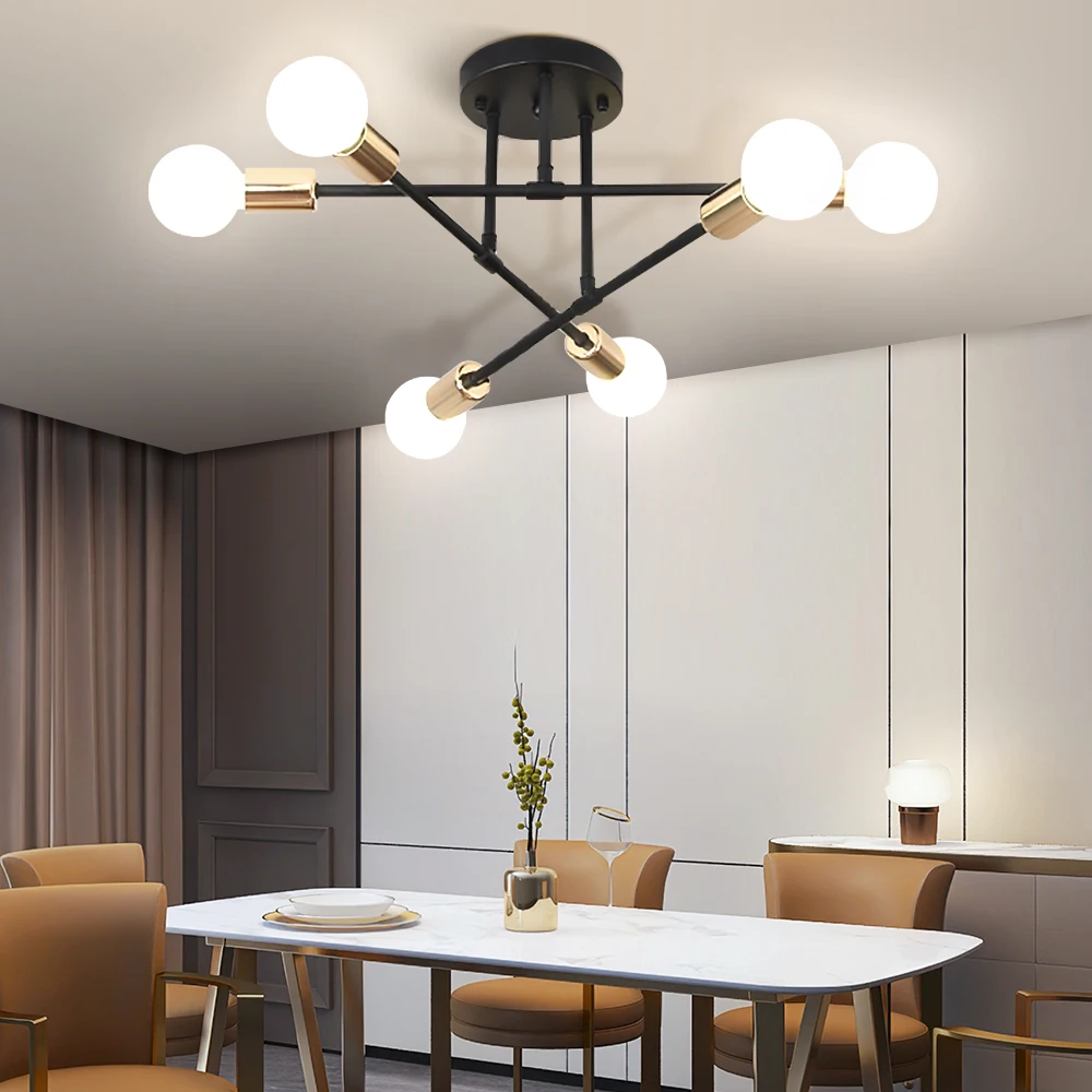 E27 LED-Deckenpendelleuchte Retro Metallmaterial 6-Köpfige Deckenlampe für Schlafzimmer Wohnzimmer Moderne Pendelleuchten-Dekoration – Detail 9
