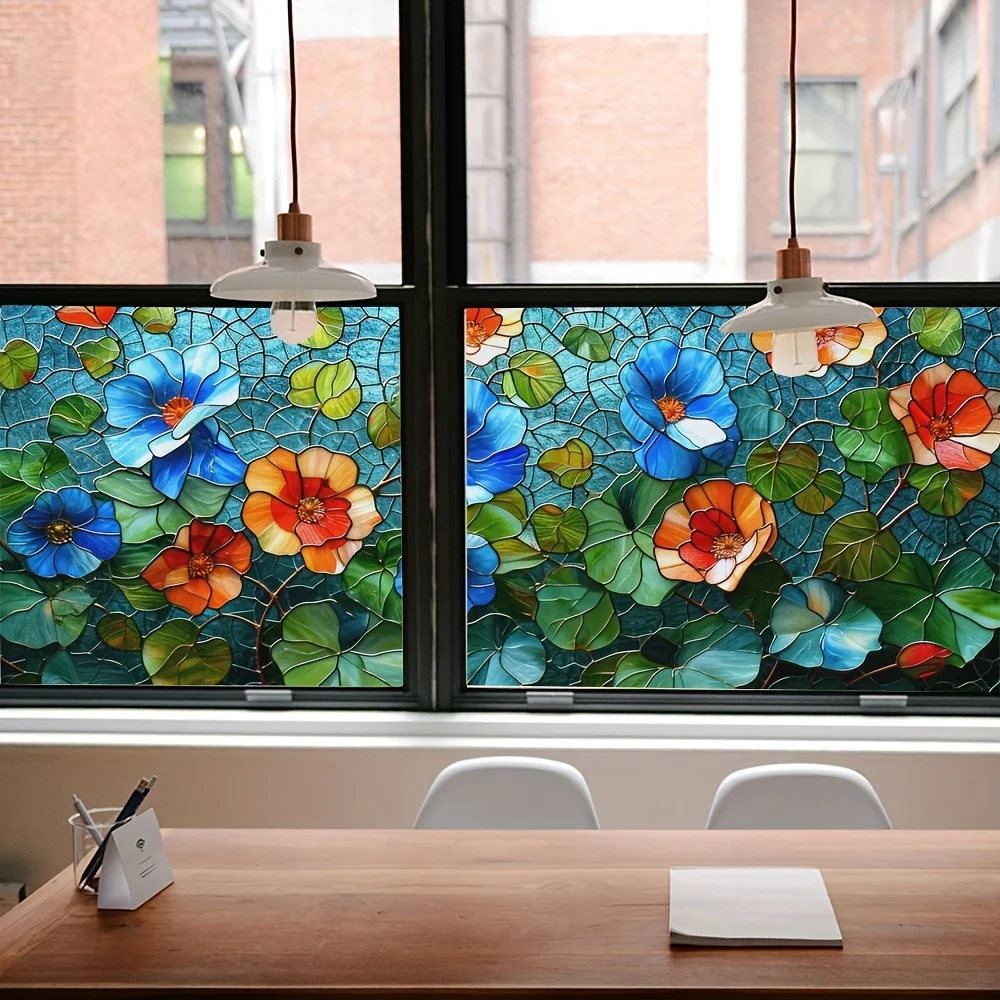 90x45CM Flower Window Electrostatic Stickers Non-Adhesive Window Vinyl Decals Decoration for Home Bathroom Bedroom Privacy Film