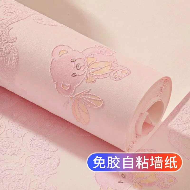 Self Adhesive Wallpaper Thickened Warm Pink Sticker for Kids Room Decor Suitable for Boys and Girls Bedroom Home Wall Decoration