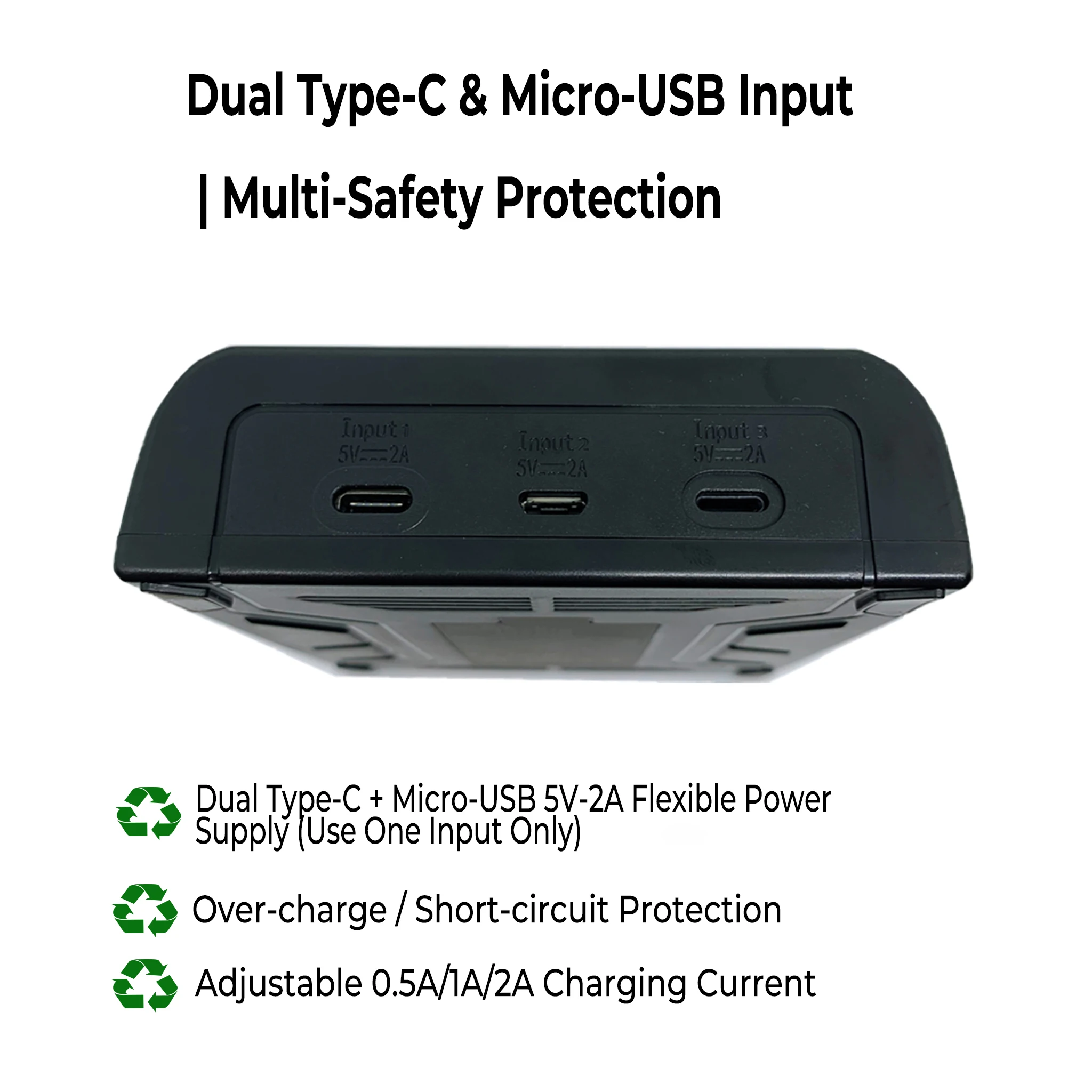 Yonii 4‑Slot LCD Independent Adjustable Current Smart Charger Multi‑Input for 18650 21700 26650 AA AAA C Li‑ion Ni‑MH Batteries