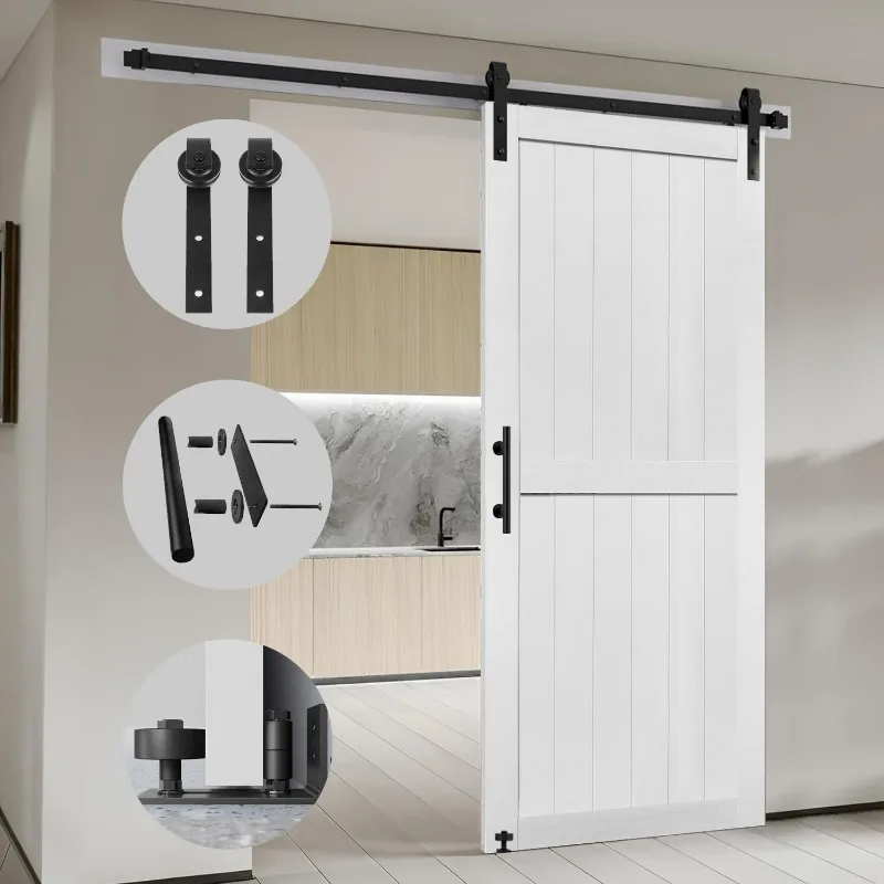 60in x 84in MDF Barn Door with 10FT Sliding Door Hardware Kit, 24-60in Solid Barn Door Slab Covered with Water-Proof PVC Surface