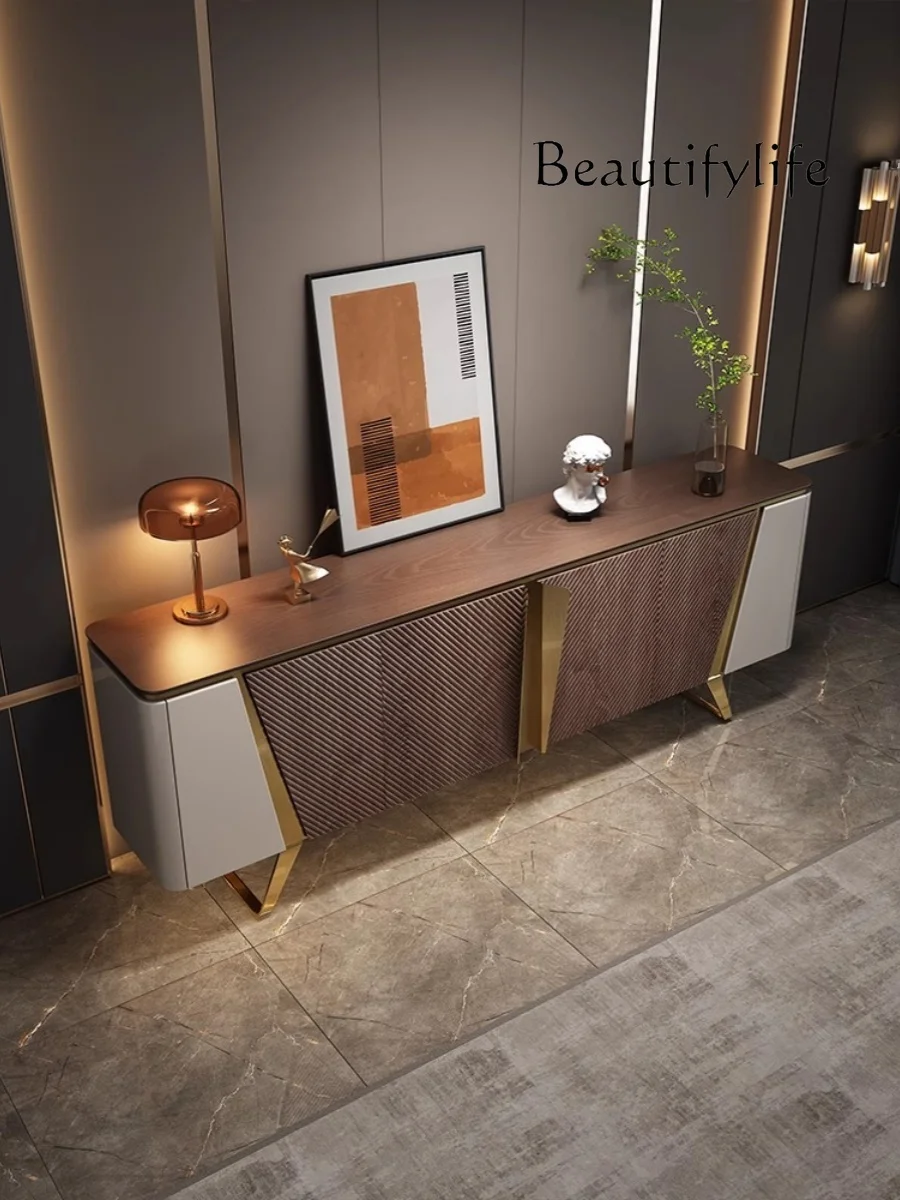 Light Luxury Hallway Solid Wood Entrance Cabinet Shoe Cabinet Large Flat Villa Living Room Sideboard Cabinet Walnut Color