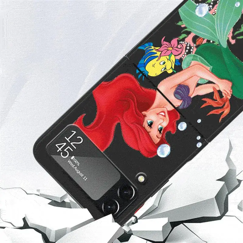 Disney Little Mermaid Ariel Case for Samsung Galaxy Z Flip 4 3 5 5G Flip Shockproof 6.7 Inches Black Hard PC ZFlip 4 Phone Cover