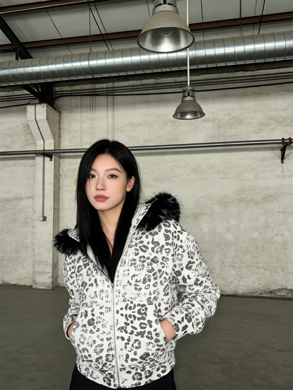 

Осенне-зимний меховой воротник в европейском и американском стиле в стиле ретро y2k, мужская и женская персонализированная уличная мода, молния с капюшоном и принтом