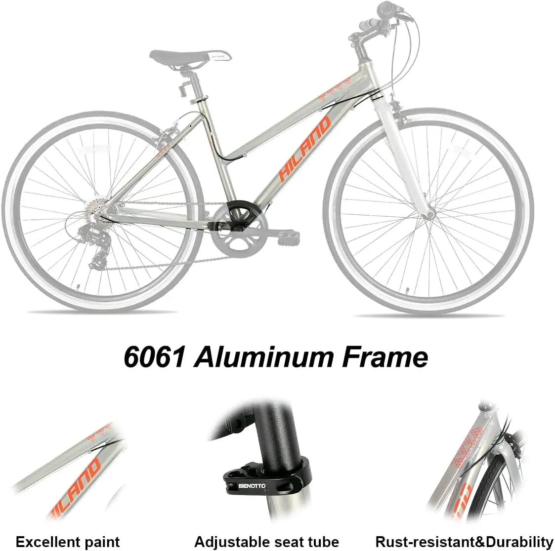 Mens and Womens Hybrid Bike Step-Over or Step-Through Frame 700C Wheels Urban Commuter Bike 7 Speeds Road Bicycle for Adult