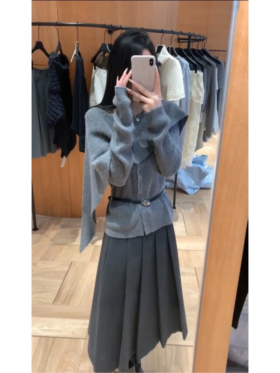 ay سترة مشغولة من الصوف معطف مفتوح من الأمام القلنسوة Ne التفاف المرأة الخريف الشتاء غير النظامية هملين وهمية قطعتين علوية عادية Sle #4