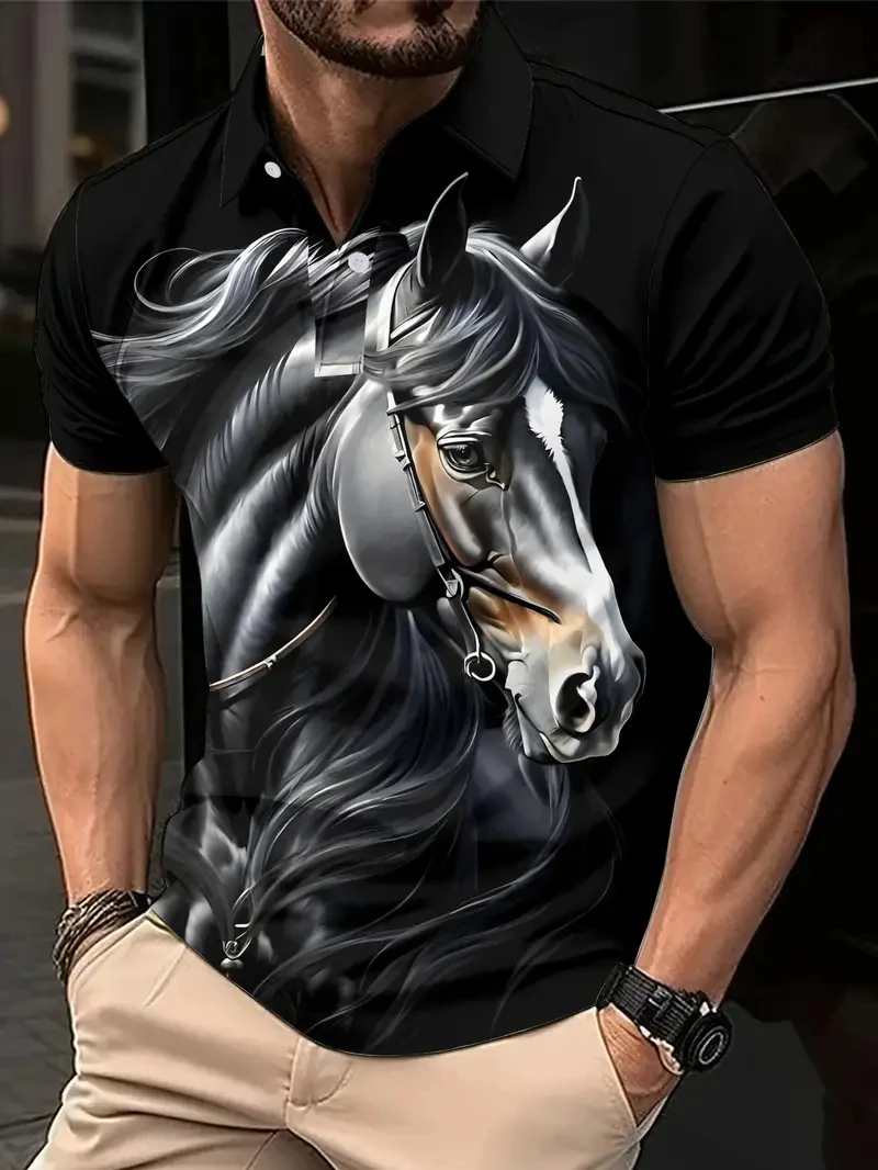 

New Summer Harajuku Horse Graphic Polo Shirts For Men Short Sleeve Golf Tees 3D Printed Polo Shirt Horse Lover Loose Streetwear