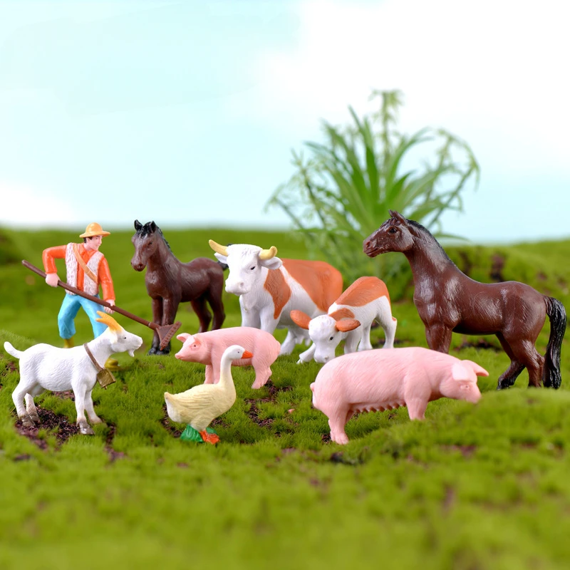 Figuritas en miniatura de animales de granja, decoración moderna para el hogar, PVC, regalo artesanal, paisaje, Animal de plástico, granja, caballo,